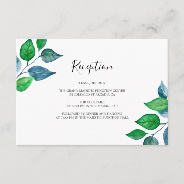 Watercolor Greenery Foliage Wedding Reception Enclosure Card (Front)