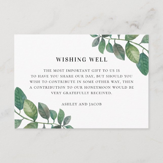 Watercolor greenery foliage wedding wishing well enclosure card (Front)