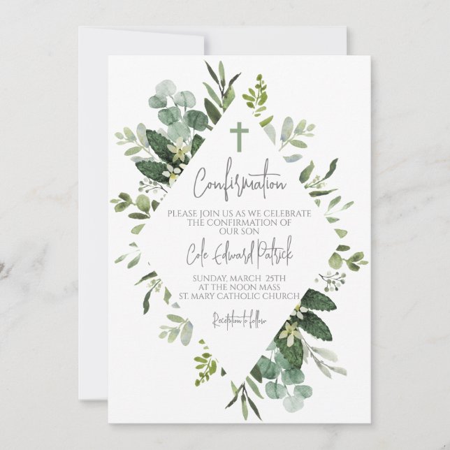 Watercolor Greenery Frame Confirmation  Invitation (Front)