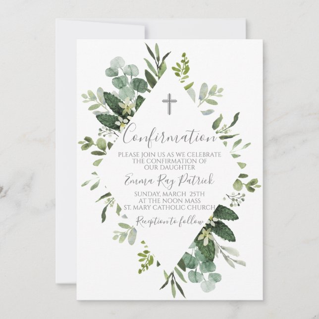 Watercolor Greenery Frame Confirmation  Invitation (Front)