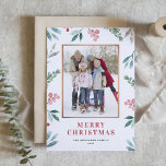 Watercolor Greenery Frame Merry Christmas Photo  Holiday Card<br><div class="desc">Watercolor Christmas Greenery Frame Photo Holiday Card | Send Christmas greetings to family and friends with this customisable watercolor Christmas photo card. It features watercolor illustrations of festive greenery and hollies. All the texts are fully customisable. Personalise by adding your photo and details.</div>