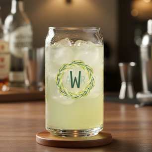 Watercolor Greenery Frame Monogram ID667 Can Glass