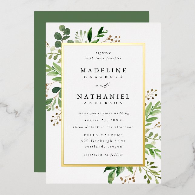 Watercolor Greenery Frame Wedding (Front/Back)