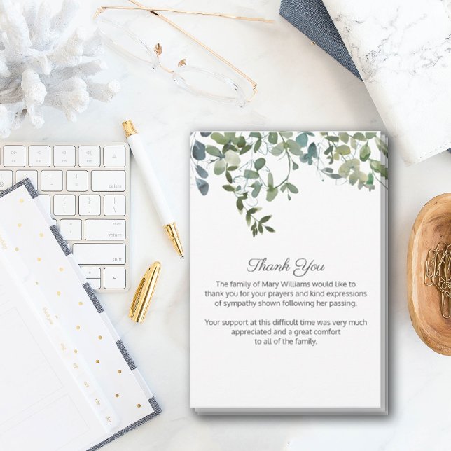 Watercolor Greenery Funeral Bereavement Thank You  (Creator Uploaded)