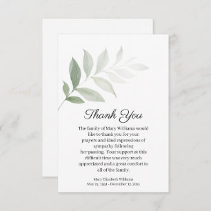 Watercolor Greenery Funeral Thank You Card
