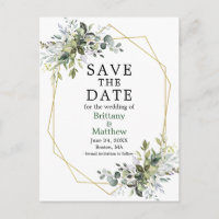 Watercolor Greenery Geo Frame Green Save The Date