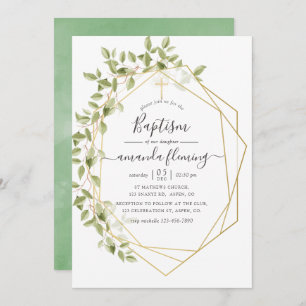 Watercolor Greenery Geometric Baptism Invitation
