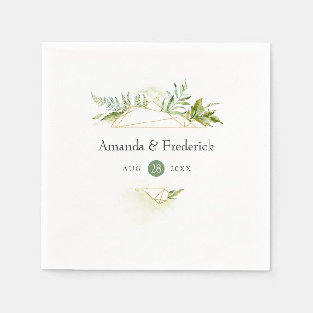 Watercolor Greenery Geometric Crystal Wedding Napkin (Front)