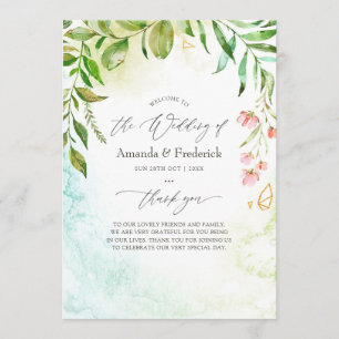 Watercolor Greenery Geometric Crystal Wedding Programme