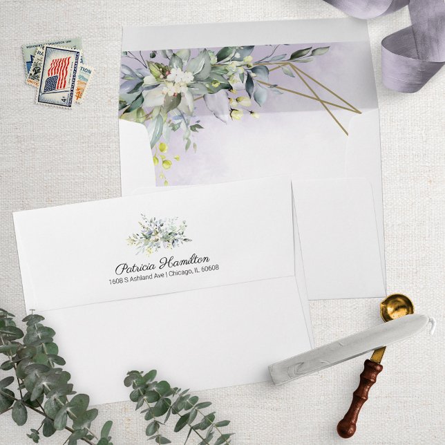 Watercolor Greenery Geometric Purple Lavender Envelope (Creator Uploaded)