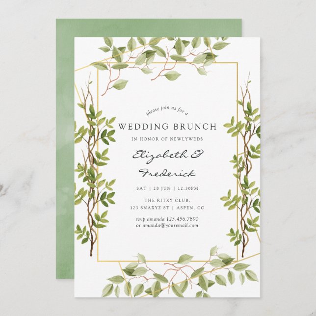 Watercolor Greenery Geometric Wedding Brunch Invitation (Front/Back)