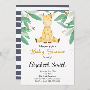 Watercolor Greenery Giraffe Baby Shower Invite