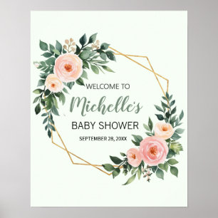Watercolor Greenery girl baby shower welcome sign