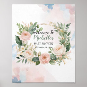 Watercolor Greenery girl baby shower welcome sign