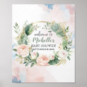 Watercolor Greenery girl baby shower welcome sign