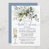 Watercolor Greenery Glass Dusty Blue Heart Shower