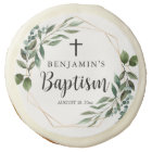 Watercolor Greenery Gold Baptism Sugar Cookies