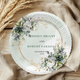 Watercolor Greenery Gold Botanical Wedding Paper  Plate