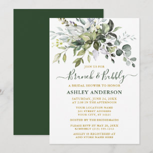 Watercolor Greenery Gold Bridal Brunch Bubbly Invitation