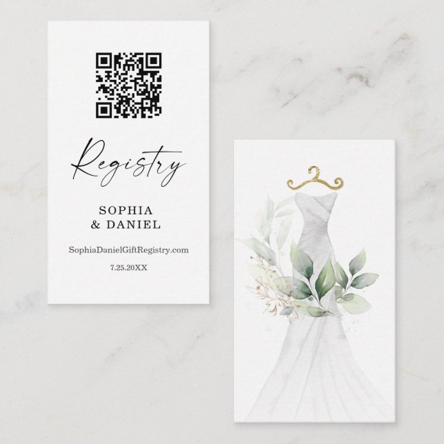 Watercolor Greenery Gold Bridal Show Registry Card (Front/Back)