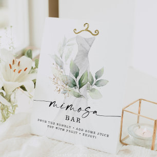 Watercolor Greenery Gold Bridal Shower Mimosa Sign