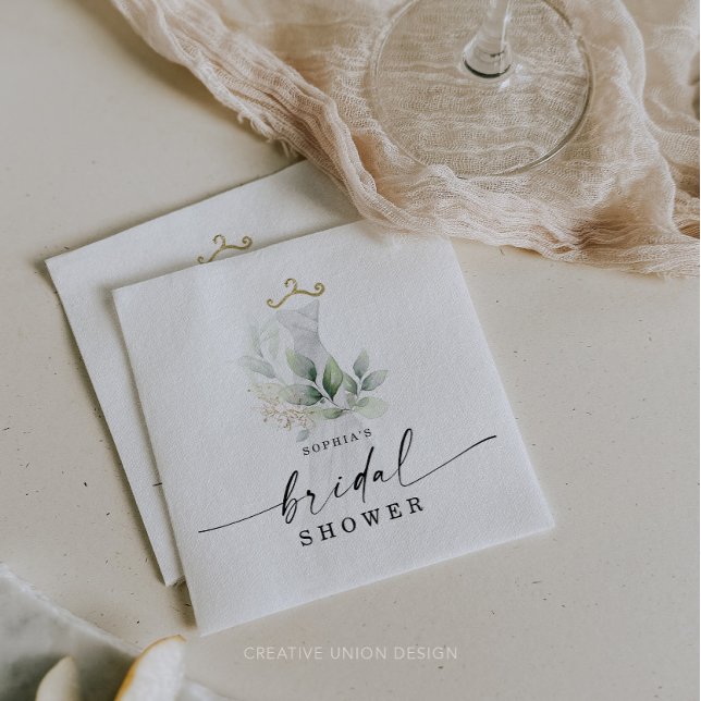 Watercolor Greenery Gold Bridal Shower Napkins (Creator Uploaded)