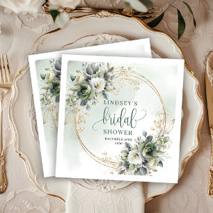 Watercolor Greenery Gold Bridal Shower Party Napki Napkin