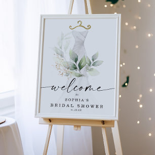 Watercolor Greenery Gold Bridal Shower Welcome Poster