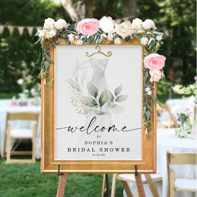 Watercolor Greenery Gold Bridal Shower Welcome Poster (Creator Uploaded)
