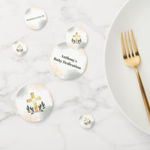 Watercolor Greenery Gold Cross Baby Dedication Confetti