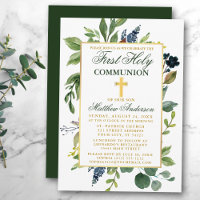 Watercolor Greenery Gold First Holy Communion