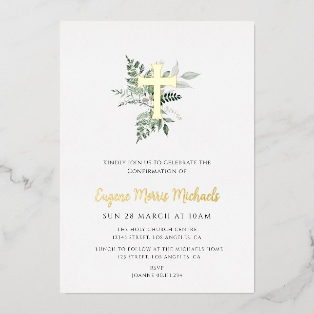 watercolor greenery gold foil confirmation (Front)