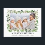 Watercolor Greenery Gold Frame Photo Christmas Postcard<br><div class="desc">Elegant Watercolor Winter Greenery Merry Christmas Gold Frame Photo Holiday Postcard includes eucalyptus leaves and other beautiful botanical greenery.</div>