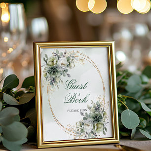 Watercolor Greenery Gold Guest Book Tabletop Sign
