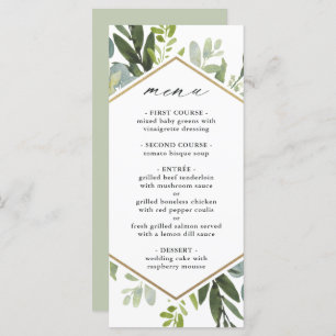 Watercolor Greenery Gold Hexagon Wedding Menu