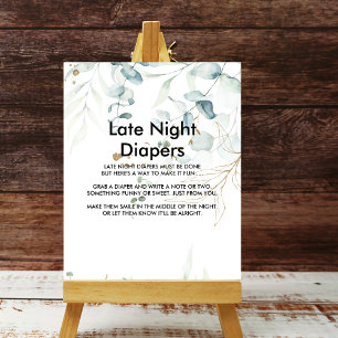 Watercolor Greenery & Gold Late Night Diaper Sign 