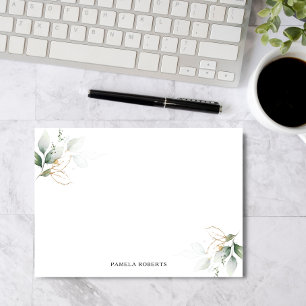 Watercolor Greenery Gold Leaves Personal Blank Card