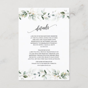 Watercolor Greenery Gold Leaves Wedding Details Enclosure Card