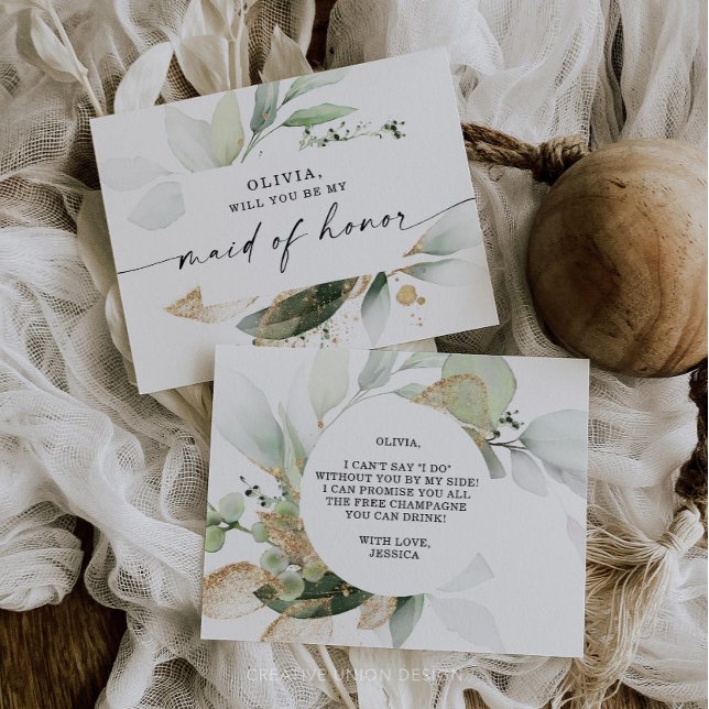 Watercolor Greenery Gold Maid of Honour Proposal Postcard (Creator Uploaded)
