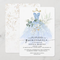Watercolor Greenery Gold Quinceañera Birthday Invi