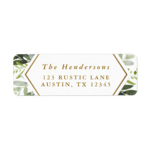 Watercolor Greenery Gold Script Retutn Address