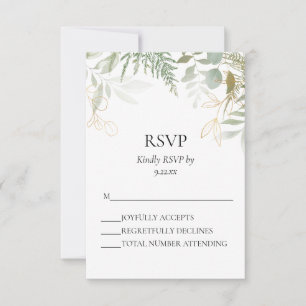Watercolor Greenery Gold Wedding RSVP Card