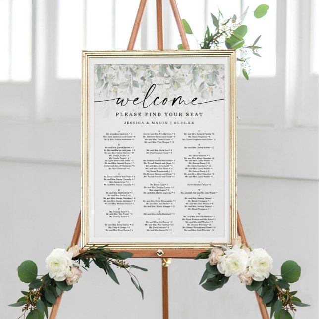 Watercolor Greenery Gold Wedding Seating Chart (Creator Uploaded)
