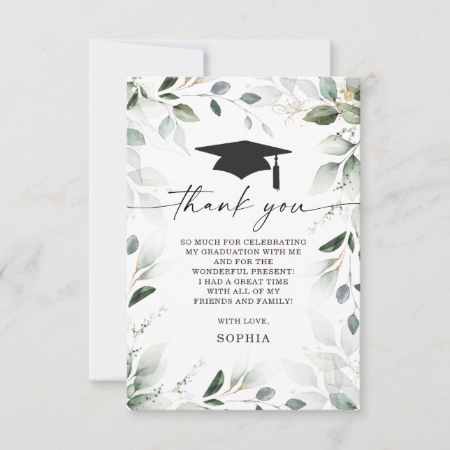 Watercolor Greenery Graduation Thank You Photo Invitation (Front)