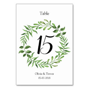 Watercolor Greenery Green Wreath Table Number