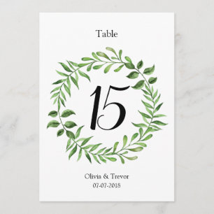 Watercolor Greenery Green Wreath Table Numbers