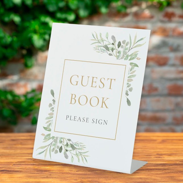 Watercolor Greenery Guest Book Pedestal Sign (Creator Uploaded)