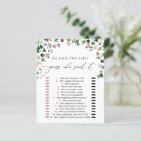 Watercolor greenery He said, She said Shower Game