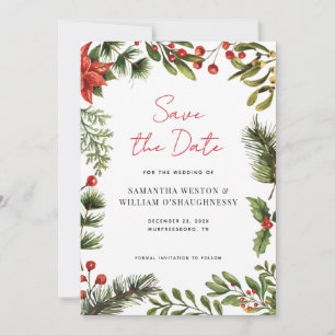 Watercolor Greenery Holiday Wedding Save The Date