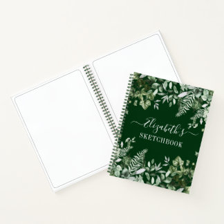 Watercolor Greenery Ivy Sage Ferns Sketchbook Notebook
